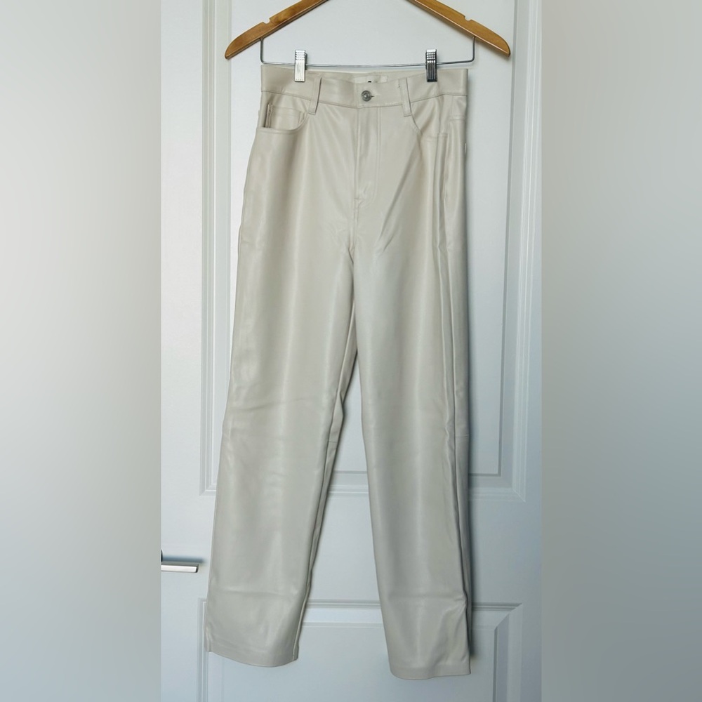 7 for All Mankind Faux Leather Pants Off White Bone Sz 27 NWOT